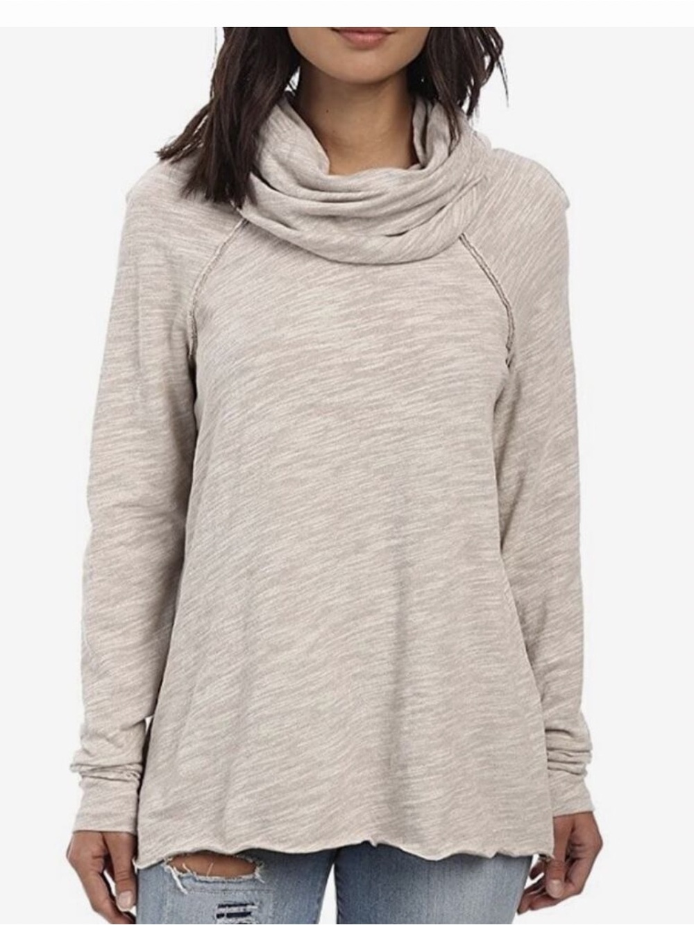 Free People Cowl Neck Cocoon Sweater - Light Taupe Heather